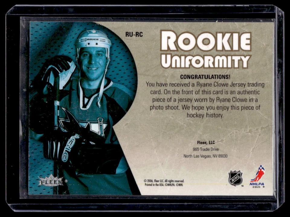 2005 Ultra #RU-RC Ryane Clowe Rookie Uniformity Jerseys Mem Near Mint or Better - Image 2 of 2