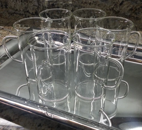 Vintage (6) Clear Glass 10 oz. Coffee, Tea or Hot Chocolate Mugs, Beaker Style!