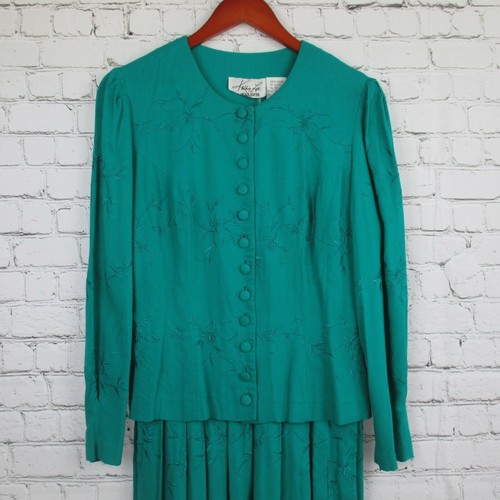 Kathie Lee for Plaza South Green Dress Size 8 Floor Length Vintage Dress - Picture 2 of 6