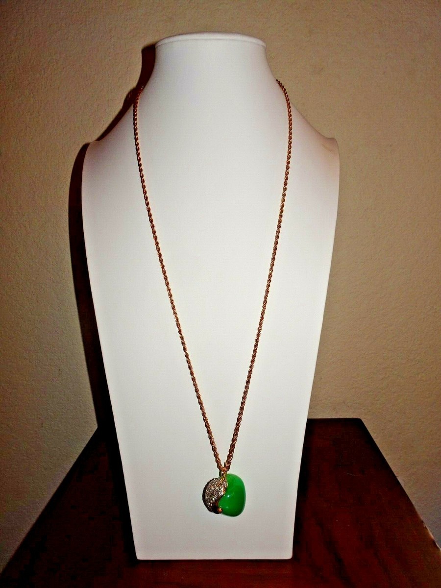 KENNETH JAY LANE GREEN APPLE WITH CUBIC ZIRCONIA ON GOLD