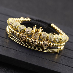 Luxury Men's Micro Pave CZ Ball Crown Braided Adjustable Bracelets Charm Jewelry Luxury Men's Micro Pave CZ Ball Crown Braided Adjustable Bracelets Charm Jewelry