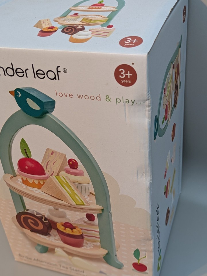 Tender Leaf Toy Wooden Birdie Afternoon Tea Stand with Cakes slight