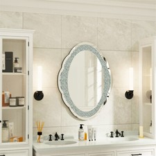 Glam Crushed Diamond Silver Glass Wall Mirror Bedroom Hallway Living Room Decor