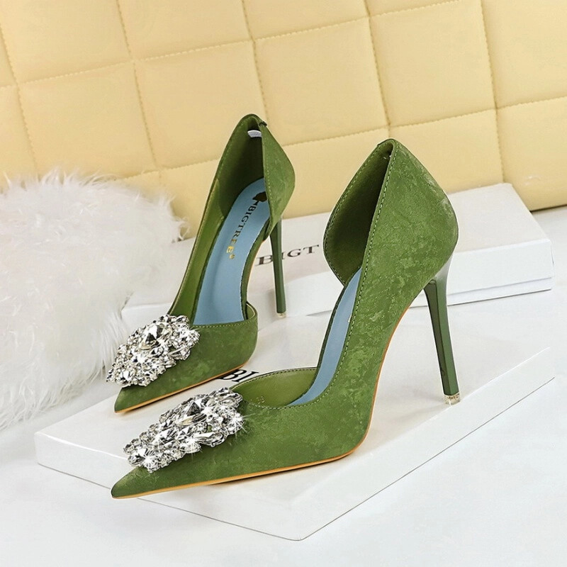Zapatos de Salón Zapatos Joya Talón 10.5 CM Verde Pedrería Piel Sintético 74296