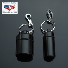 2pcs Set Waterproof Aluminum Pill Container Capsule Bottle Keychain Clip - Black