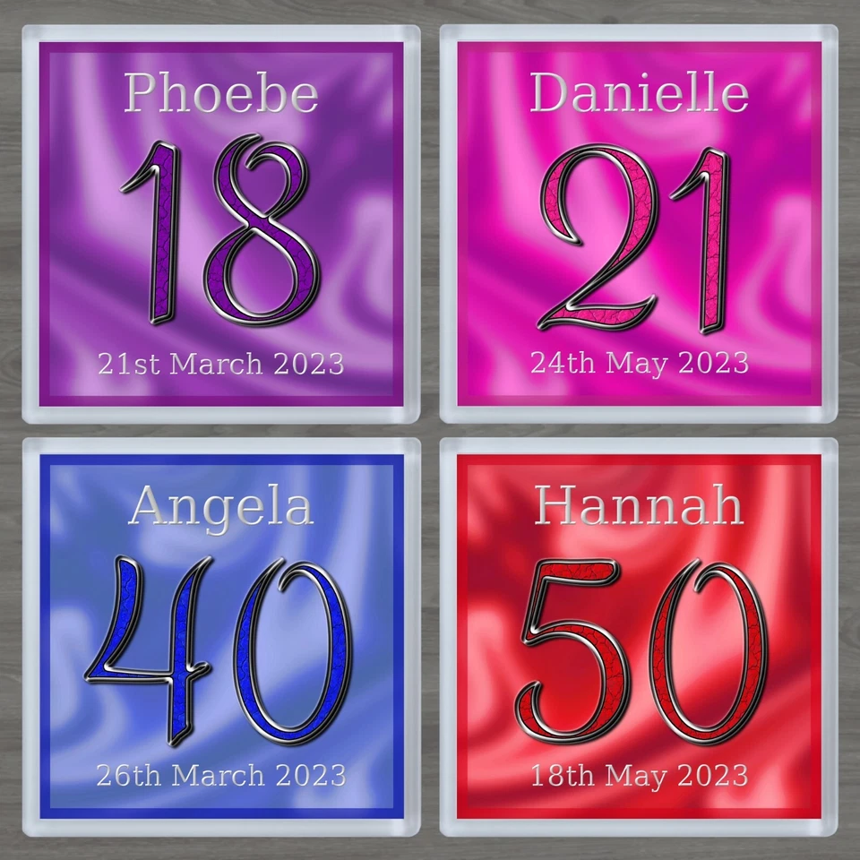 GB GIFT DESIGNS Personalised Birthday Coaster 16 18 21 30 40 50 60 70 80 Plus Any Age Gift
