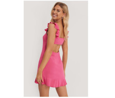 PAMELA x NA-KD Reborn Pink Frill Detail Mini Dress - SIZE UK 16 /EU 42