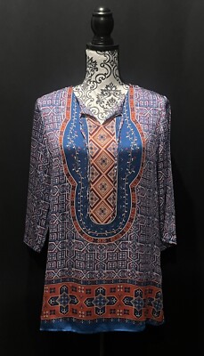 Rafaella - Colorful Floral Multipattern 3/4 Sleeve Tunic Top - Size Small
