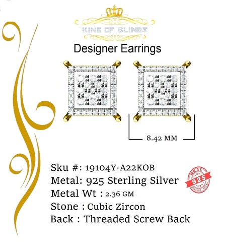 Aretes Para Hombre 925 Gelb Silber 0,96ct Zirkonia Quadrat Damen Ohrring - Bild 5 von 12