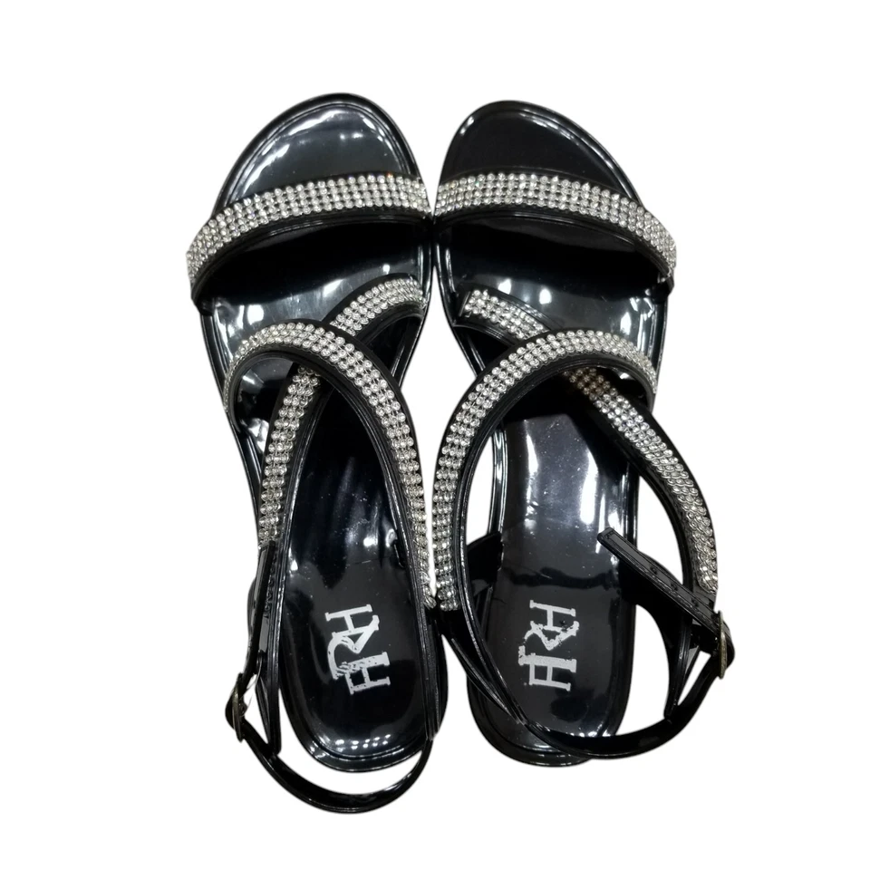 Sandálias femininas FARENHEIT de strass com tiras de geléia lisa tamanho 8 pretas novas na caixa - Imagem 3 de 4