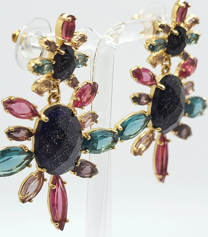 Pendientes llamativos KATE SPADE cielo nocturno doble gota diamantes de imitación 2" L firmados Foto 3 de 4