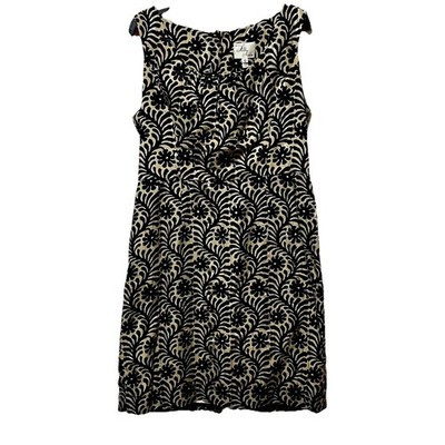 Milly  of New York Silk Floral Dress Womens 10 Bohemian Resort Sheath  Black Tan