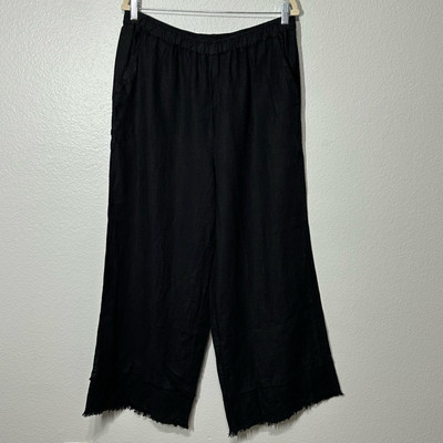 Match Point Linen Wide Leg Pants Women's XL Black Pull On Pockets Lagenlook