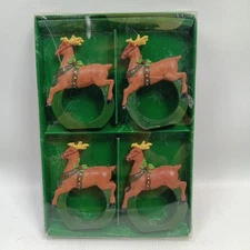 Vtg. Set Of 4 Christmas Reindeer Napkin Rings By Susan Winget