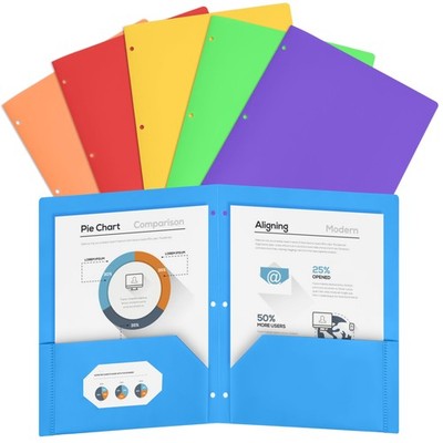 Cesil 6 Pack Folders with Pockets 3 Hole Punched, Different Vibrant Colors