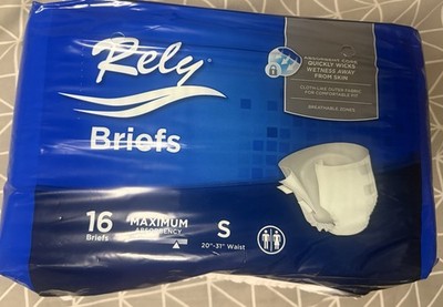 Rely Disposable Briefs Maximum Absorbency youth small (20''-31'' waist) 16 pack