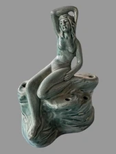 Vintage Figural Art Nouveau Deco Sea Nymph 7" Art Pottery Porcelain Flower Frog