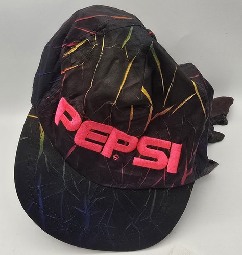 Vintage 80s-90s Neon Crackle Pepsi Cola SnapBack Beach Summer Cap Hat 