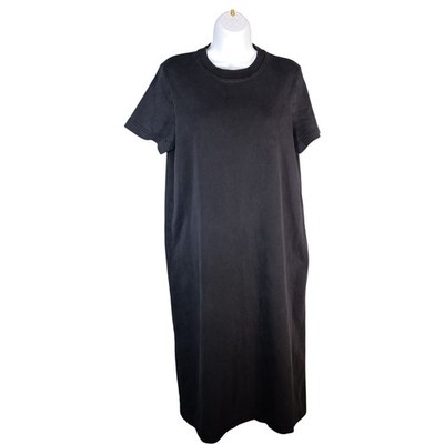 Cos Dress M Womens Black Midi Sweater Short Sleeve Crew Neck Cotton Casual Solid
