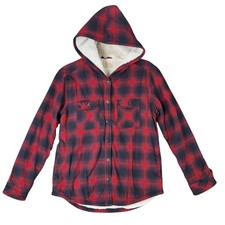 Boston Traders Sherpa Shacket Jacket sz S Women Red Black Buffalo Plaid Hooded