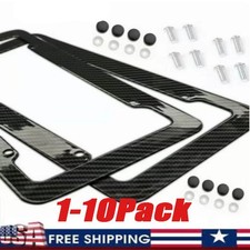 Black Car Carbon Fiber License Plate Frame Cover Front Rear Universal Usa Size
