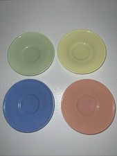 Set of 4 Hazel Atlas Moderntone Pastel Children's Teacup Saucer Set - No Cups