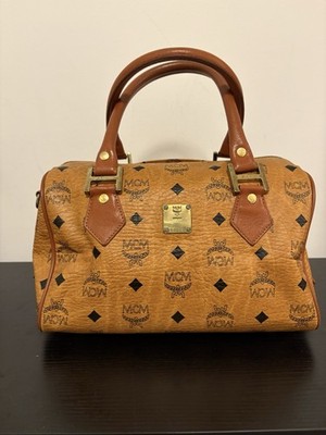 MCM Vintage Small Boston Bag Cognac Visetos Monogram Satchel