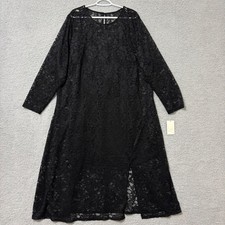 Black Floral Lace Maxi Dress Elegant Overlay Long Sleeve Plus Size 3X NWT