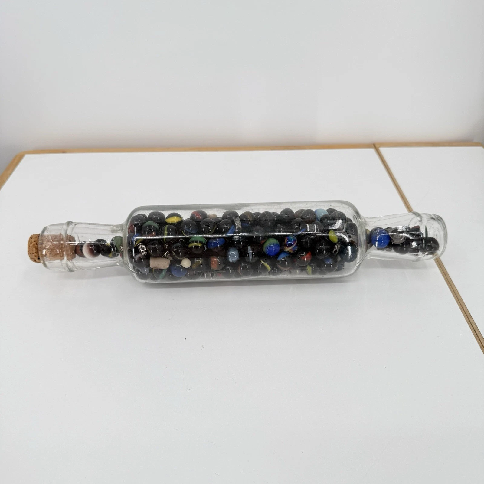 Vintage 14" Clear Glass Rolling Pin Filled With Dark Marbles Cork End Cap
Opens in a new window or t