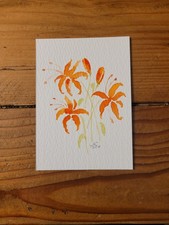 ACEO Original Watercolour Tiger Lily Flower Art Trading Card, Art by Nix