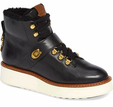 Coach Urban Hiker Black Leather Shearling Lined Lace-Up Platform Bootie 7