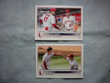 Shohei Ohtani 2 2022 Topps card lot. MVP Caliber # US115, Angels # 159, near min