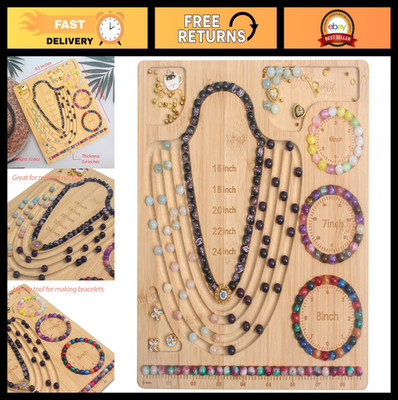 Jewelry Making Bead Board - Bamboo Beading Tray for Necklaces, Bracelets, Crafts