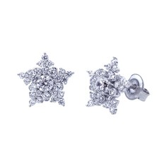 Platinum Plated Sterling Silver Round Cubic CZ Snowflake Womens Stud Earrings