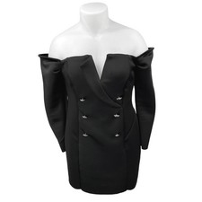 ASOS Black Off The Shoulder Tux Double Breasted Long Sleeve Sheath Mini Dress 16