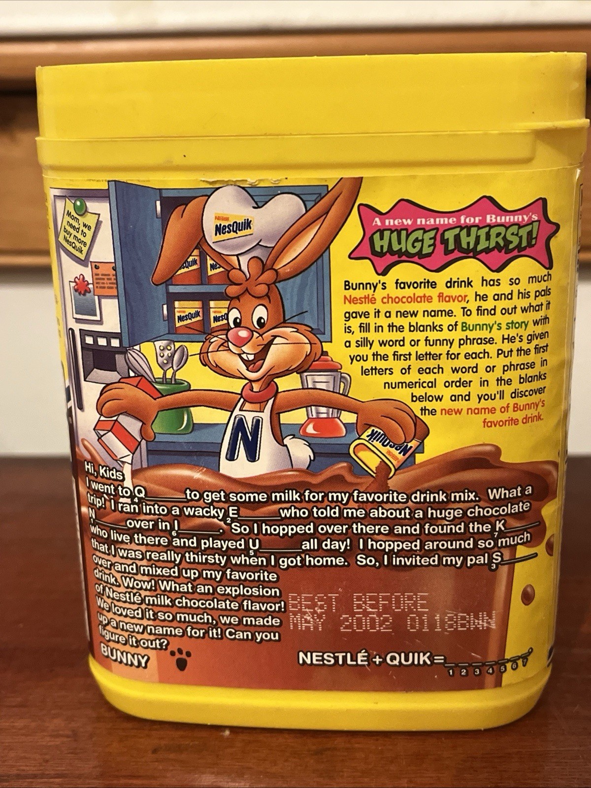 Vintage Nestle's Nesquik Chocolate Mix Empty Container Best By May 2002