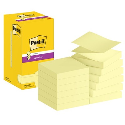 Post-it  Super Sticky Z-Notes Gelb Haftnotizen 76x76mm 12 Blöcke 90 Blatt