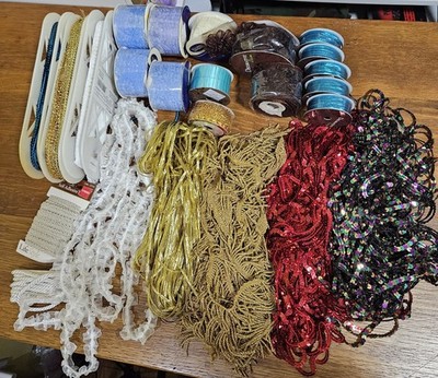 Lot Sewing Trim Lace Sequin Fringe Eyelet Flowers Embellishment Crafts Variety