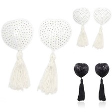 Heart Shape Sequin Tassel Breast Bra Nipple Cover Sticker for Women's Nightwear