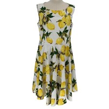 Grace Karin Lemon Print Sleeveless Fit and Flare Summer Dress White Yellow XL