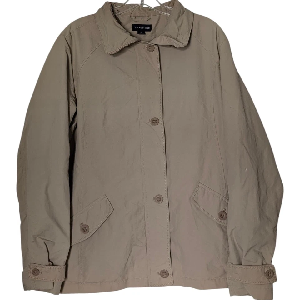 Lands' End Jacket Mens Large 14-16 Tan Khaki Zip Front Button Placket Pockets - Image 2 of 4