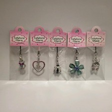 Set of 5 Cell Phone Charm Strap Dangle: Cat Heart Beetle-Bug Flower Ballet-Shoes