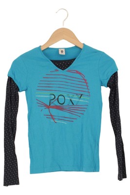 ROXY Langarmshirt Kinder Gr. 140 Türkis Logo Punkte Casual Baumwolle