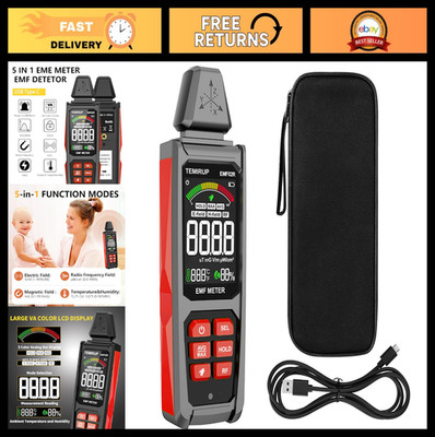 5-in-1 EMF Detector Meter - Handheld Radiation Reader for EF, RF, MF, WiFi, Temp