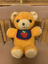 Vintage Plush Fisher Price 1975 Squeaker Orange Freddy Teddy Bear Apple Bib 12  