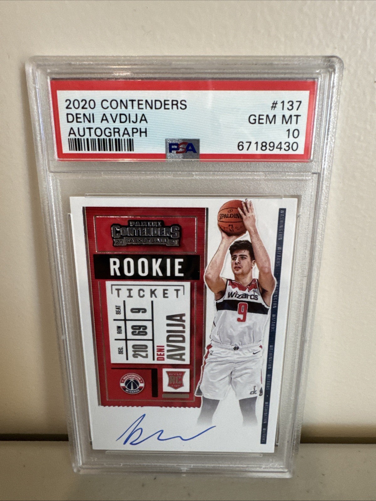 2020-21 Panini Contenders Deni Avdija RC Rookie Ticket Auto #137 Wizards PSA 10