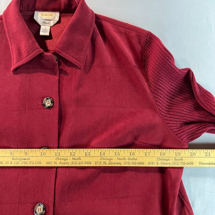 Talbots Women's Red Faux Suede Stretch Jacket Size 10 Button Front Ribbed Knit S - Image 4 of 4