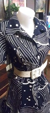 Vintage Navy  and white swirl patterned fit n flare dress