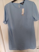 Bnwt Ladies Bhs Round Neck Short-sleeved Pale Blue Tunic Top Size 10