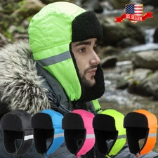 Reflective Safety Aviator Trapper Hat Winter Cap Ski Warm Fur Cap